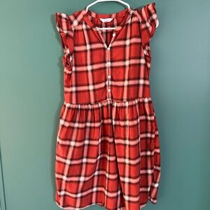 Time and Tru Plaid Rust Ruffle Dress